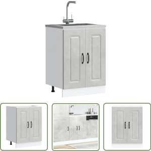 vidaXL Keukenopbergruimte - Spoelbakonderkast - Spoelbakonderkast Kalmar 60x46x81,5 cm bewerkt hout betongrijs - Houten Kast - Betonnen Look - Kalmar Serie