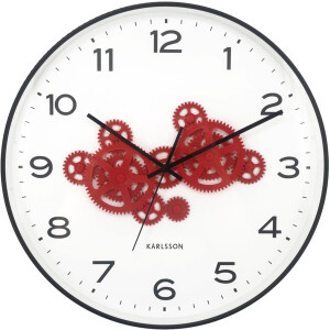 Karlsson - Wandklok Open Gear - Black & bright red- Ø40cm