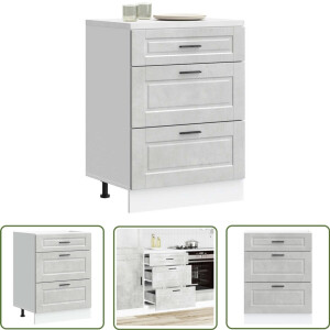 vidaXL Onderkast - Keuken Kast - Keuken onderkast Porto bewerkt hout betongrijs - Beton Grijs - Houten Kast - Keukenopbergruimte