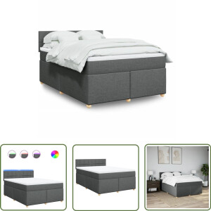 vidaXL Matras - Boxspring - Boxspring met matras stof donkergrijs 160x200 cm - Led Verlichting - Boxspringbed - Bedroom Furniture