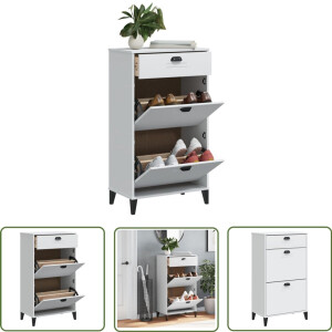 vidaXL Houten Schoenenkast - Schoenenkast - Schoenenkast VIKEN bewerkt hout wit - Wit Interieur - Opbergoplossing - Schoenuitlegers