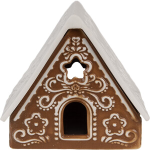 Clayre & Eef Waxinelichthouder Gingerbread house 8x8x8 cm Bruin Porselein