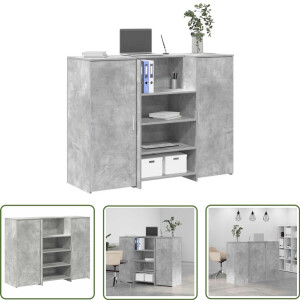 vidaXL Houten Bureau - Receptiebalie - Receptiebalie 135x50x103,5 cm bewerkt hout betongrijs - Kantoorbalie - Opslagoplossing - Multifunctioneel Meubilair