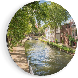 Artaza Dibond Muurcirkel Oudegracht In Utrecht - Ø 90 cm - Groot - Wandcirkel - Rond Schilderij - Voor Binnen en Buiten