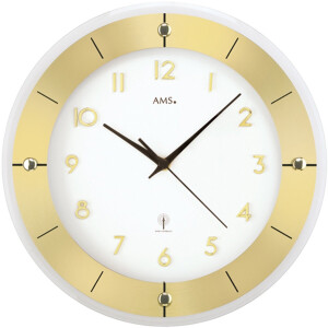 AMS F5850 - Wandklok - Analoog - Rond- Radiogestuurde tijdsaanduiding - Aluminium - Mineraal Glas - Ø31 cm - Beige