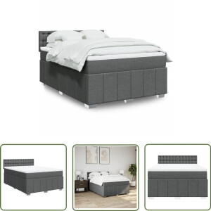 vidaXL Matras - Boxspring - Boxspring met matras stof donkergrijs 160x200 cm - Bed Frame - Donkere Grijze Kleur - Pocketvering