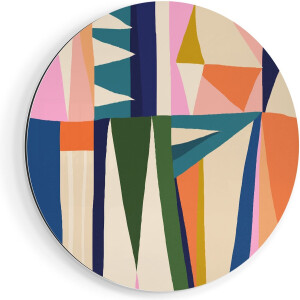 Artaza Dibond Muurcirkel Abstracte Kleurrijke Kunst - Driehoeken - Ø 40 cm - Klein - Wandcirkel - Rond Schilderij - Voor Binnen en Buiten