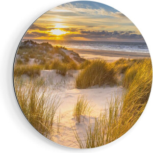 Artaza Dibond Muurcirkel Strand En Duinen Tijdens Zonsondergang - Ø 80 cm - Groot - Wandcirkel - Rond Schilderij - Voor Binnen en Buiten