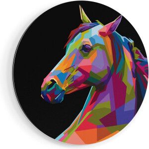 Artaza Dibond Muurcirkel Kleurrijke Paardenkop - Paard - Abstract - Ø 40 cm - Klein - Wandcirkel - Rond Schilderij - Voor Binnen en Buiten