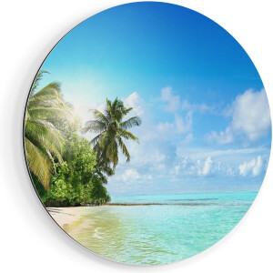 Artaza Dibond Muurcirkel Tropisch Strand Bij De Licht Blauwe Zee - Ø 70 cm - Wandcirkel - Rond Schilderij - Voor Binnen en Buiten