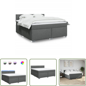 vidaXL Slaapcomfort - Boxspring - Boxspring met matras stof donkergrijs 180x200 cm - Led Verlichting - Matras - Pocketvering