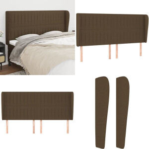 vidaXL Hoofdbord met randen 183x23x118/128 cm stof donkerbruin - Hoofdbord - Hoofdborden - Hoofdeinde - Houten Hoofdbord