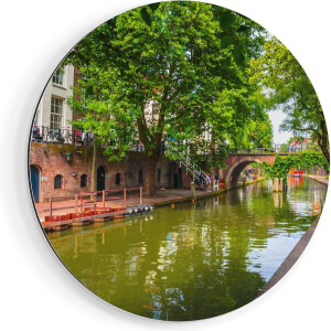 Artaza Dibond Muurcirkel Oudegracht In Utrecht - Ø 40 cm - Klein - Wandcirkel - Rond Schilderij - Voor Binnen en Buiten