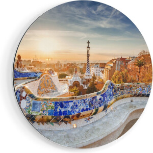 Artaza Dibond Muurcirkel Park Güell in Barcelona - Ø 60 cm - Wandcirkel - Rond Schilderij - Voor Binnen en Buiten