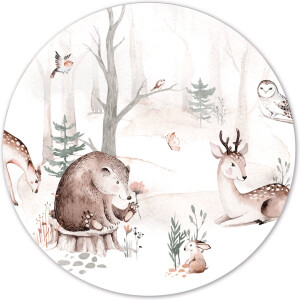 Label2X - Muurcirkel kids forest friends - Ø 100 cm - Dibond - Multicolor - Wandcirkel - Rond Schilderij - Muurdecoratie Cirkel - Wandecoratie rond - Decoratie voor woonkamer of slaapkamer