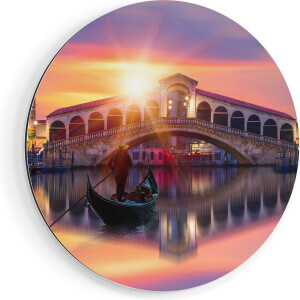Artaza Dibond Muurcirkel Gondel bij de Rialtobrug in Venetië, Italië - Ø 60 cm - Wandcirkel - Rond Schilderij - Voor Binnen en Buiten