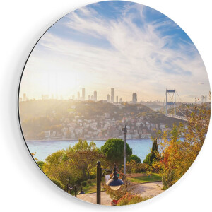 Artaza Dibond Muurcirkel Bosphorus Brug In Instanbul - Ø 80 cm - Groot - Wandcirkel - Rond Schilderij - Voor Binnen en Buiten