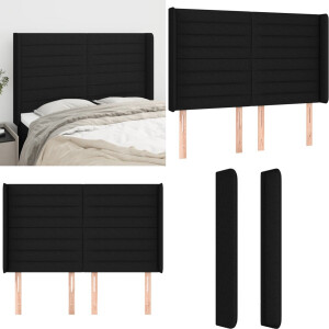 vidaXL Hoofdbord met randen 147x16x118/128 cm stof zwart - Hoofdbord - Hoofdborden - Hoofdeinde - Houten Hoofdbord