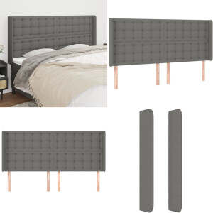 vidaXL Hoofdbord met randen 163x16x118/128 cm stof donkergrijs - Hoofdbord - Hoofdborden - Hoofdeinde - Houten Hoofdbord
