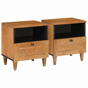 vidaXL - Nachtkastje - 2 - st - Lichtbruin - 40 - x - 33 - x - 46 - cm - Bewerkt - hout