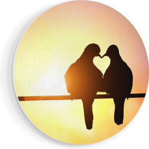 Artaza Forex Muurcirkel Twee Silhouet Vogels In Een Hart Vorm - 50x50 cm - Klein - Wandcirkel - Rond Schilderij - Muurdecoratie Cirkel
