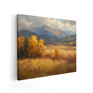 Artaza Canvas Schilderij Berglandschap - 50x40 cm - Wanddecoratie Natuur - Muurdecoratie Herfst - Decoratie Landschap Goud
