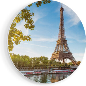 Artaza Forex Muurcirkel Eiffeltoren In Parijs Aan Het Water - 70x70 cm - Wandcirkel - Rond Schilderij - Wanddecoratie Cirkel - Muurdecoratie