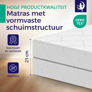 Premium Matras 160 x 200 cm - Hoogte 21cm - Pocketvering matras met 7 zones - Ergonomisch – Gemiddeld – Hypoallergeen - Ademend