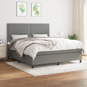 vidaXL Boxspring - Boxspringbed - Boxspring met matras stof donkergrijs 180x200 cm - Tweepersoonsbed - Donkere Kleuren - Grijs Bed