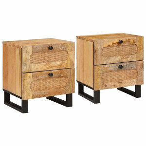 vidaXL - Nachtkastje - 2 - st - Naturel - 40 - x - 33 - x - 46 - cm - Massief - Mango - Hout