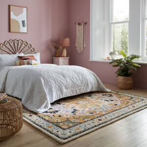 Flycarpets Dahlia Vintage Laagpolig - 100% Wol - Vloerkleed - Geel - 160x230 cm