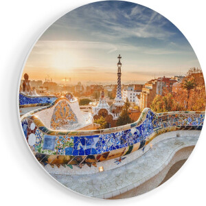 Artaza Forex Muurcirkel Park Güell in Barcelona - 80x80 cm - Groot - Wandcirkel - Rond Schilderij - Wanddecoratie Cirkel