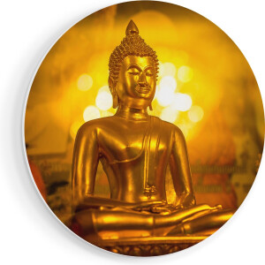 Artaza Forex Muurcirkel Gouden Boeddha Beeld - 90x90 cm - Groot - Wandcirkel - Rond Schilderij - Muurdecoratie Cirkel