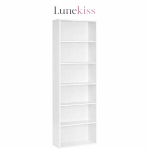 Lunekiss Boekenkast 6 Niveaus Opbergkast met Verstelbare Planken – 24x60x178,5 cm – 10 kg per plank – Scandinavisch Wit