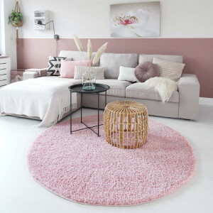 Hoogpolig vloerkleed shaggy Trend effen rond - lichtroze 80 cm