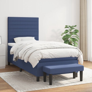 vidaXL - Boxspring - met - matras - stof - blauw - 90x190 - cm