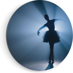 Artaza Dibond Muurcirkel Ballerina Silhouet - Ballet - Ø 50 cm - Klein - Wandcirkel - Rond Schilderij - Voor Binnen en Buiten