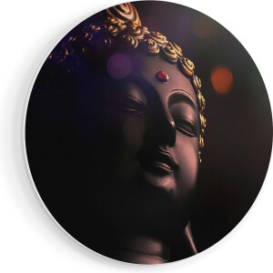 Artaza Forex Muurcirkel Boeddha Beeld Met Gouden Sierraden - 90x90 cm - Groot - Wandcirkel - Rond Schilderij - Muurdecoratie Cirkel