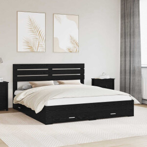 vidaXL - Bedframe - met - lade - Zwart - Eiken - 180 - x - 200 - cm - Bewerkt - hout