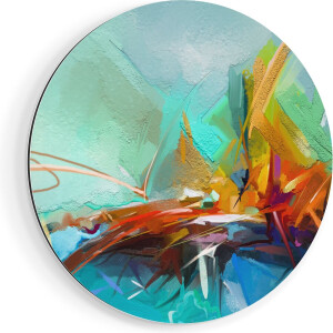 Artaza Dibond Muurcirkel Abstracte Kunst - Kampvuur  - Ø 80 cm - Groot - Wandcirkel - Rond Schilderij - Voor Binnen en Buiten