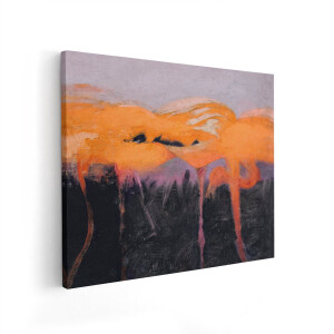 Artaza Canvas Schilderij Flamingo - 100x80 cm - Wanddecoratie Abstract - Muurdecoratie Vogels - Decoratie Dieren - Oranje