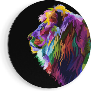 Artaza Dibond Muurcirkel Gekleurde Leeuw - Abstract - Kleur - Ø 90 cm - Groot - Wandcirkel - Rond Schilderij - Voor Binnen en Buiten