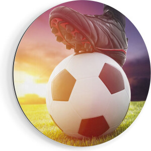 Artaza Dibond Muurcirkel Klassieke Voetbal Aftrap Met Zonsondergang - Ø 50 cm - Klein - Wandcirkel - Rond Schilderij - Voor Binnen en Buiten
