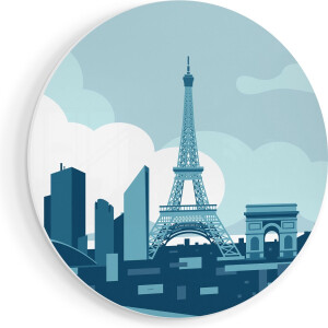 Artaza Forex Muurcirkel Skyline Van Parijs - Abstract - 90x90 cm - Groot - Wandcirkel - Rond Schilderij - Muurdecoratie Cirkel