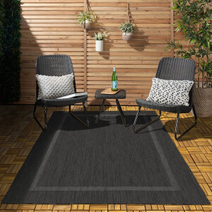 Flycarpets Capri Buitentapijt - Buitenkleed - Vloerkleed Voor Binnen & Buiten - Weer en UV bestendig - Perfect voor Balkon, Terras en Serre - Zwart - 80x250 cm