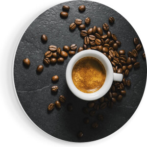 Artaza Forex Muurcirkel Kopje Koffie Met Koffiebonen - 80x80 cm - Groot - Wandcirkel - Rond Schilderij - Wanddecoratie Cirkel