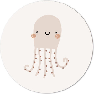 Label2X - Muurcirkel kids octopus - 30 cm - Dibond - Multicolor - Wandcirkel - Rond Schilderij - Muurdecoratie Cirkel - Wandecoratie rond - Decoratie voor woonkamer of slaapkamer