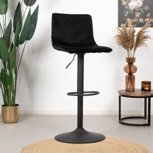 Bronx71® Velvet barkruk Frenkie zwart 60-76 cm - barstoel