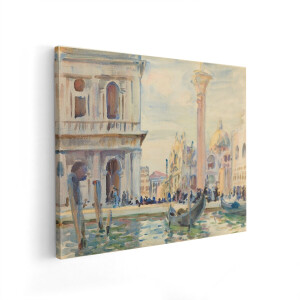 Artaza Canvas Schilderij Venetië Waterverf Schilderij met Gondels en Architectuur - Piazza San Marco - 50x40 cm - Wanddecoratie Woonkamer - Schilderijen - Muurdecoratie
