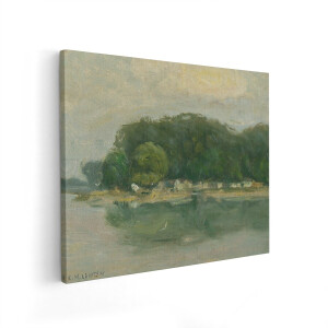 Artaza Canvas Schilderij Landschap - 50x40 cm - Wanddecoratie Bos - Muurdecoratie Vintage Schilderij - Decoratie Rivier Groen